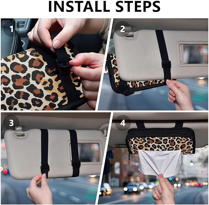 Car Tissue Holder Car Visor Organizer Tissue Box Holder for Car Sun Visor Organizer with Car Vehicle Accessories Essentials Interior for Women Men Brown White Leopard Print