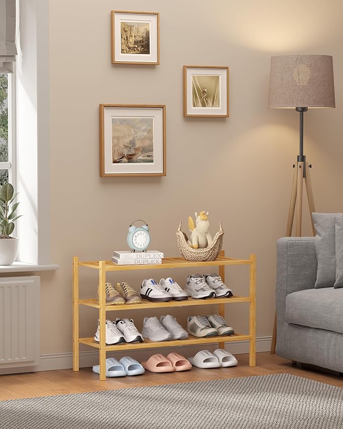 Kitsure Bamboo Wooden Shoe Rack for Closet - Stackable Shoe Organizer with Modular Structure, Space-Saving Shoe Shelf for Ent