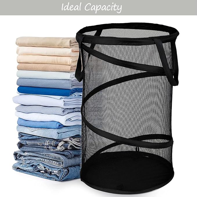 BATTOO Collapsible Laundry Basket Foldable Mesh Pop Up Hamper with Handles for Laundry Room, Bathroom, Kids Room, College Dor