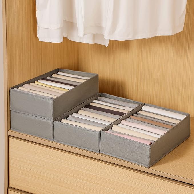 4 Packs T-shirt Drawer Organizers for Clothing,10 Grids Compartment Wardrobe Storage Box, Washable Clothes Organizer for Fold