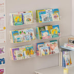 6-Pack White Floating Nursery Book Shelves , Metal Wall Mounted Storage book Shelves for Kids Bedroom, Toddler Room, Baby Nur
