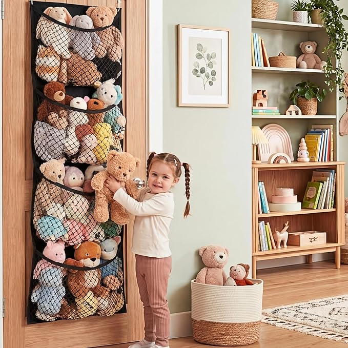 Ofiray-home Over The Door Stuffed Animal Storage, Cotton Toy Organizer for Storage Plush Toys, Stuffed Animal Holder with 4 L