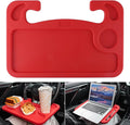 JUSTTOP Car Steering Wheel Desk, Red (ABS, Rectangular), Multipurpose Travel Tray for Eating, Laptop, Tablet, iPad, Cup Holder, Compatible with Most Cars