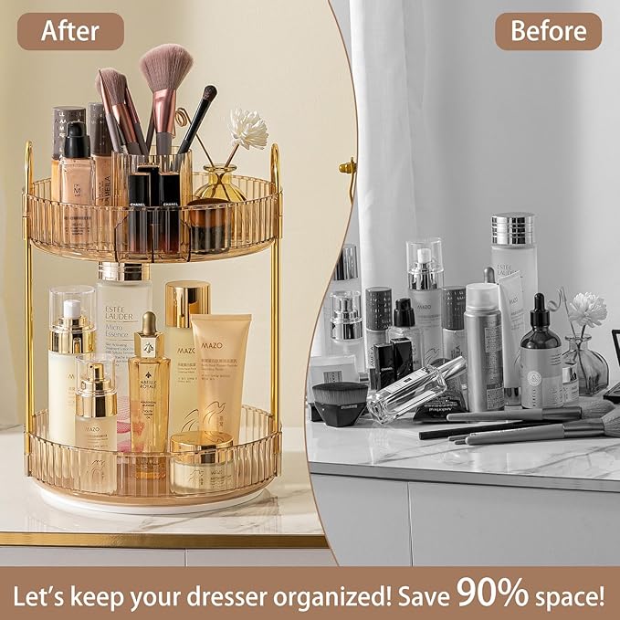 shuang qing Rotating Makeup Organizer for Vanity, High-Capacity Skincare Clear Make Up Storage Perfume Organizers Cosmetic Dr