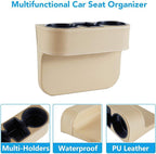 IOKONE Coin Side Pocket Console Side Pocket Leather Cover Car Cup Holder Auto Front Seat Organizer Cell Mobile Phone Holder (Beige)