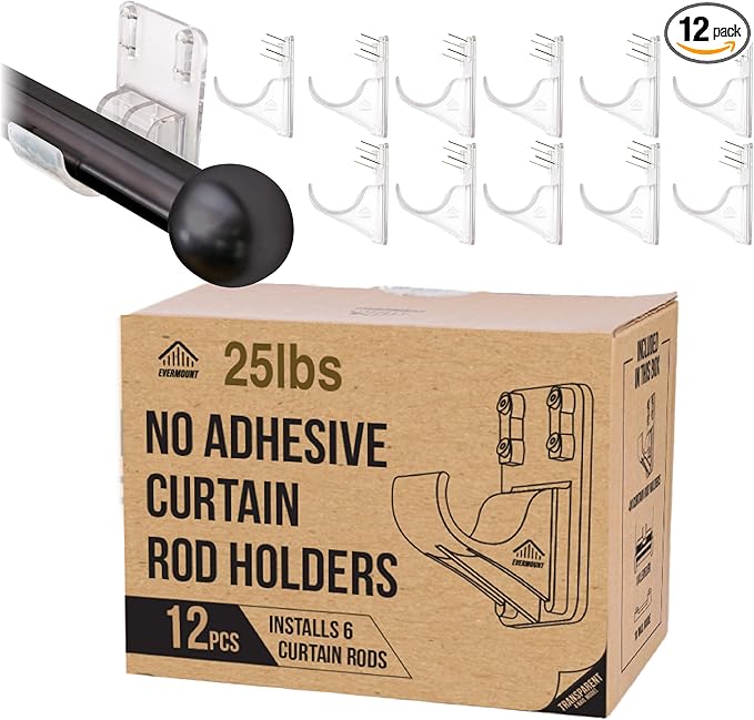 No Adhesive Heavy Duty Curtain Rod Holders with Wide Hook, 5X Stronger Than Adhesive Curtain Rod Hooks,Tension Curtain Rod Br