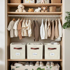 DECOMOMO Storage Baskets, 13x15x13 Storage Cube Bins with Labels for Organizing Shelves Kallax (Kallax / 4pcs, Beige)