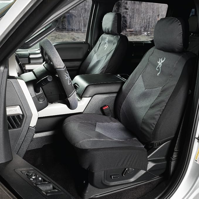 Browning Universal Front and Bench Seat Covers, Water Resistant for Car, Truck, and SUV, Chevron (Heather Black)