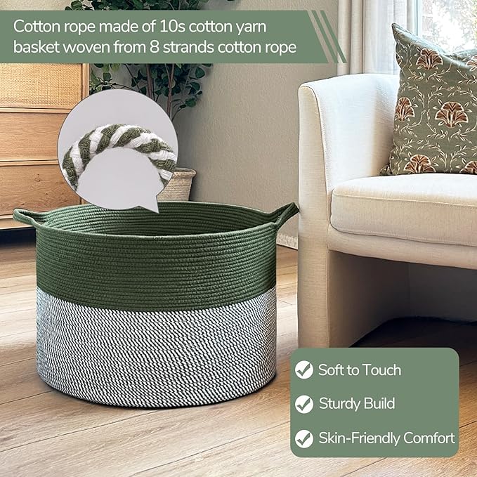 INDRESSME INDRSSME Large Laundry Storage Basket, 21.7 x13. 8 - Decorative Rope Blanket Basket for Organizing Bedroom, Living 