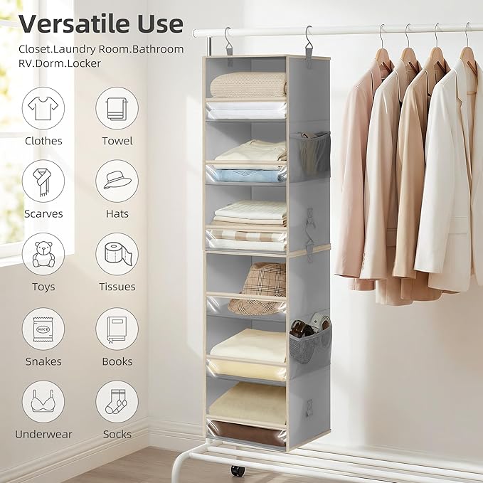 STORAGE MANIAC 6-Shelf Hanging Closet Organizer and Storage, 2 Separable 3-Shelf Haning Organizers for Closet, Collapsible Ha