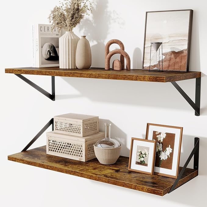 Deep Floating Shelves for Wall,30" Wx10 D Wood Floating Shelf Set of 2,Sturdy Metal Bracket Wide Display & Storage,Wall Mount