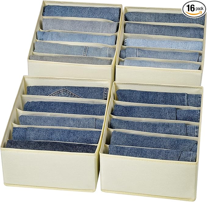 Jeans Drawer Organizers for Clothing, 5 Compartment Wardrobe Storage Box, Washable Clothes Organizer for Folded Clothes, Jean