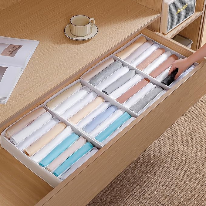 4 Packs T-shirt Drawer Organizers for Clothing,10 Grids Compartment Wardrobe Storage Box, Clothes Organizer for Folded Clothe