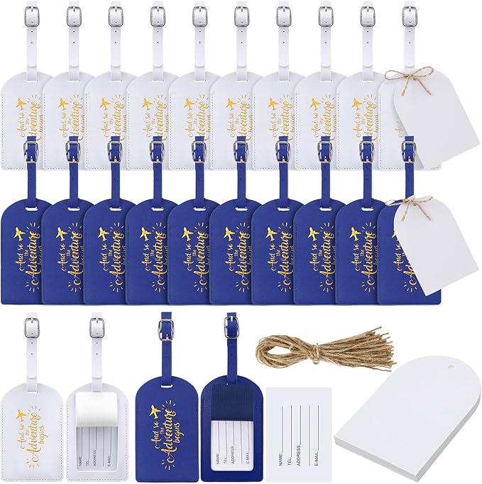 Amylove Bulk Luggage Tags Wedding Favors Adventure Begins Luggage Tags for Guests Travel Tag for Suitcase Bridal Gift 24 Pack