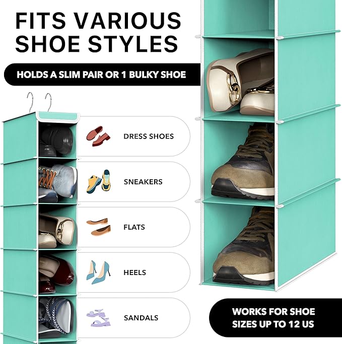 Simple Houseware 10 Shelves Hanging Shoes Organizer Holder for Closet, Turquoise