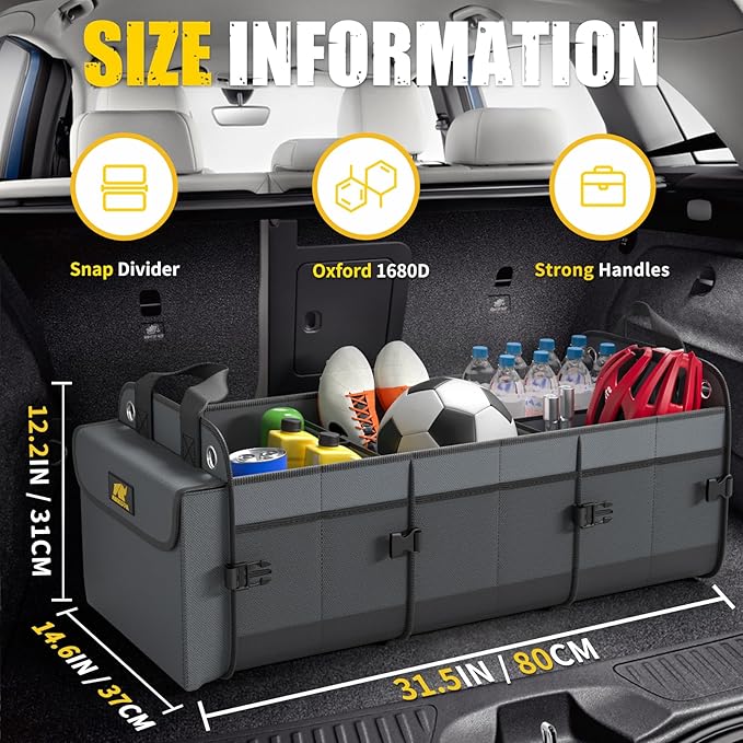 MIKKUPPA Car Trunk Organizer - 100L Large Car Organizer, 1680D Oxford Collapsible Suv Trunk Storage with 2 Adjustable Straps
