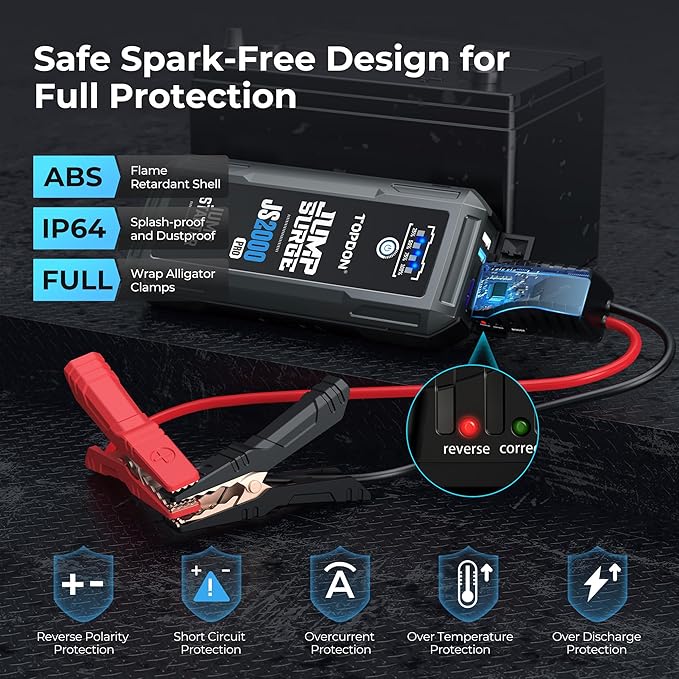 Car Battery Jump Starter, TOPDON 2000A Peak Jump Starter for Up to 8L Gas/6L Diesel Engines, 12V Portable Battery Booster