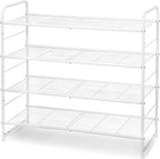 Simple Trending 4-Tier Stackable Shoe Rack, Expandable & Adjustable Shoe Organizer Storage Shelf, Wire Grid, White