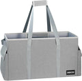Standing Extra Large Utility Tote Bag with Hard Bottom & Hard Sides, Heavy Duty Reusable Grocery Bags with Handles & 3 Pockets for Shopping, Beach, Picnics, Car (22.5"x11"x12", Grey)