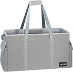 Standing Extra Large Utility Tote Bag with Hard Bottom & Hard Sides, Heavy Duty Reusable Grocery Bags with Handles & 3 Pockets for Shopping, Beach, Picnics, Car (22.5"x11"x12", Grey)
