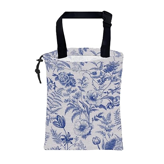 Car Garbage Bag Abstract Blue and White Floral Hanging Canvas Car Trash Bag Drawstring Car Back Seat Organizer for Car Back Front Seat Console with Adjustable Buckle