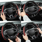 Car Steering Wheel Cover, Leather Steering Wheel Cover Red Universal 14.5-15 Inch Microfiber Leather Anti-Slip Breathable Aut