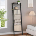 Hzuaneri Blanket Ladder Shelf, Decorative Quilt Rack, 7-Tier Farmhouse Ladder Holder Organizer with 4 Removable Hooks 7.9" D 