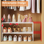 X-cosrack 2-Tier Shoe Rack Organizer for Closet, Expandable and Adjustable White Shoe Rack, Stackable Iron Wood Combination S