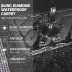 CAR PASS Bling Diamond Leather Steering Wheel Cover 14.5in-15in Floor Mats Shining Rhinestone Carpet Sparkly Glitter Crystal Anti-Slip Pad Fit Automotive SUV Pickup Truck Girl Women, 5pcs Multicolor