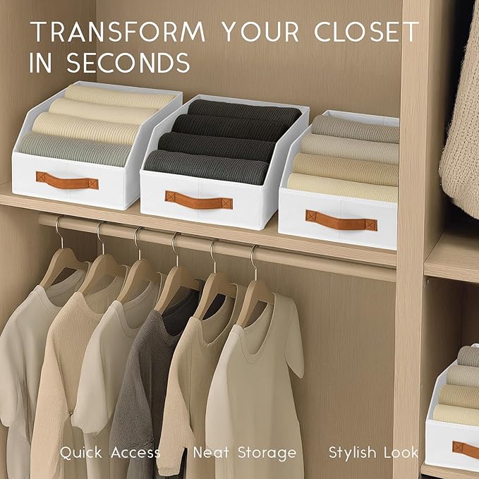 Homsorout Fabric Storage Bins for Organizing - 6 Pack Large Trapezoid Collapsible Storage Bins with Front Handle, Closet Orga