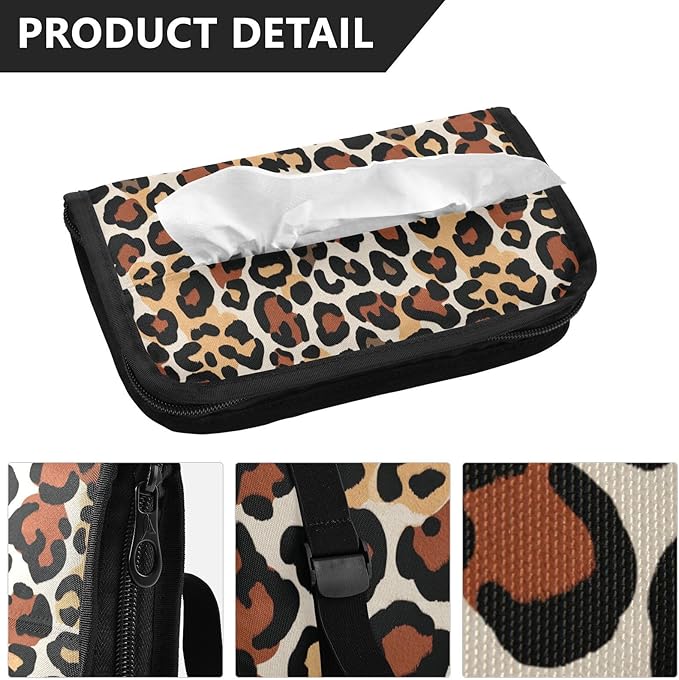 Car Tissue Holder Car Visor Organizer Tissue Box Holder for Car Sun Visor Organizer with Car Vehicle Accessories Essentials Interior for Women Men Brown White Leopard Print