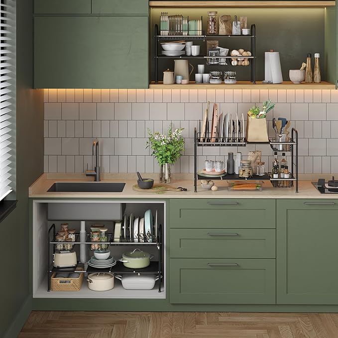 NETEL Adjustable Under Sink Organizers and Storage,Pots and Pans Organizer Under Kitchen Cabinet,Pan Lid Organizers inside Ca