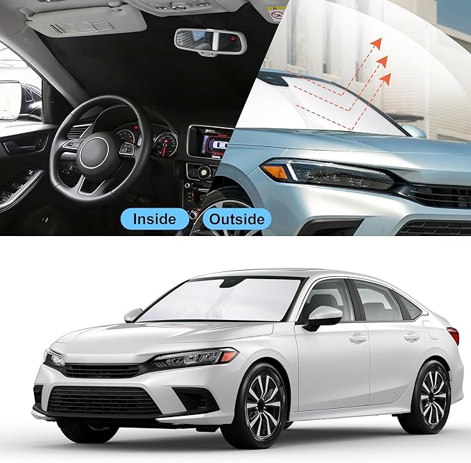 Front Windshield Sun Shade Foldable Car Front Window Sun Shade Windshield Shade Custom Fit for 2022-2025 2026 Honda Civic Block UV Rays Accessories Heat Keep Car Cooler