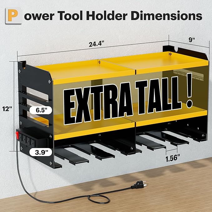 Spampur Large Power Tool Organizer Wall Mount with Charging Station, 3 Layer Heavy Duty Metal Tool Storage Rack Loads 420lbs 