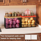 2 Set Stackable Wire Basket with Wooden Tops & Pad for kitchen organizers and storage, XXL Kitchen Counter Organizer for Frui