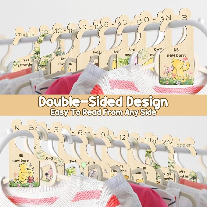 Winnie Wooden Baby Closet Dividers 8 Pcs Double-Sided, Baby Size Closet Dividers, Winnie Baby Stuff Winnie Nursery Decor Baby