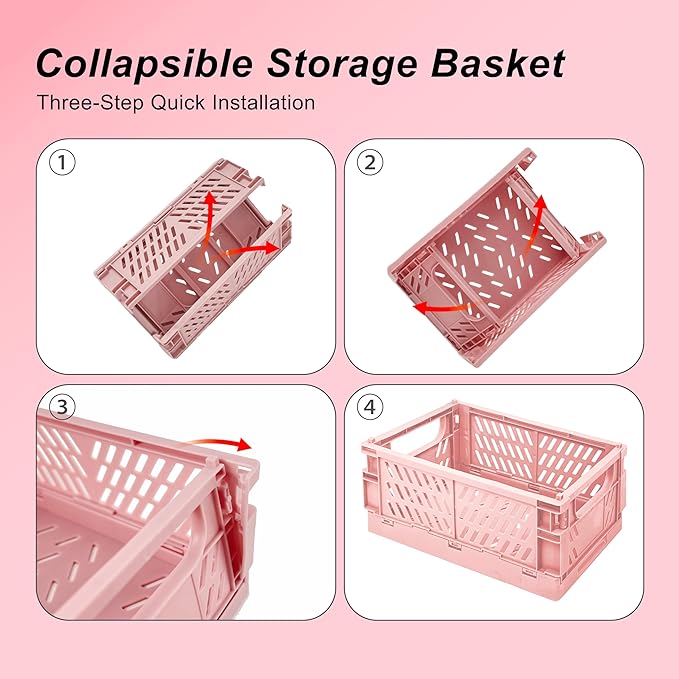2 Pack Mini Foldable Small Plastic Baskets for Organizing and Storage，Collapsible Storage Crates,Mini Bins for Home Kitchen B