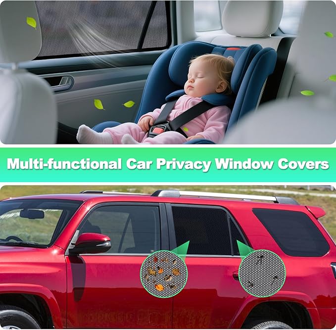 Car Window Shades for 2011-2023 4Runner - Rear Side Window Sun Shade for Baby, Breathable Mesh Car Privacy Window Covers, UV Protection & Heat Insulation for Road Trips Napping Camping (2 PCS)