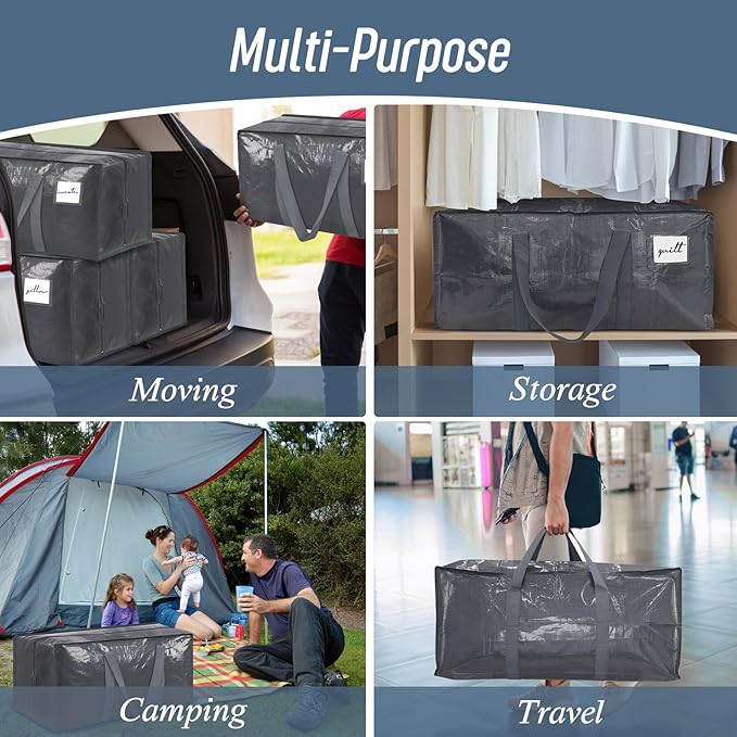 12 Pack Extra Heavy Duty Large Moving Bags with Strong Zipper & Comfortable Handles, Sturdy & Durable Clothes Storage Bags To