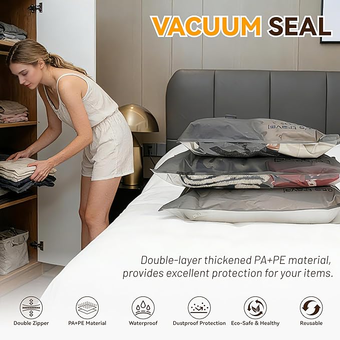 Travel Vacuum Bags for Clothing with Rechargeable Cordless Pump,Vacuum Storage Bags,18 Pack Vacuum Bags,Compression Packing f