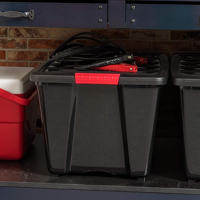 IRIS USA 51 L (54 QT) Plastic Storage Box with Lid and Latches - 4 Pack - BPA-Free, Garage Organizing Solution, Durable Nesta