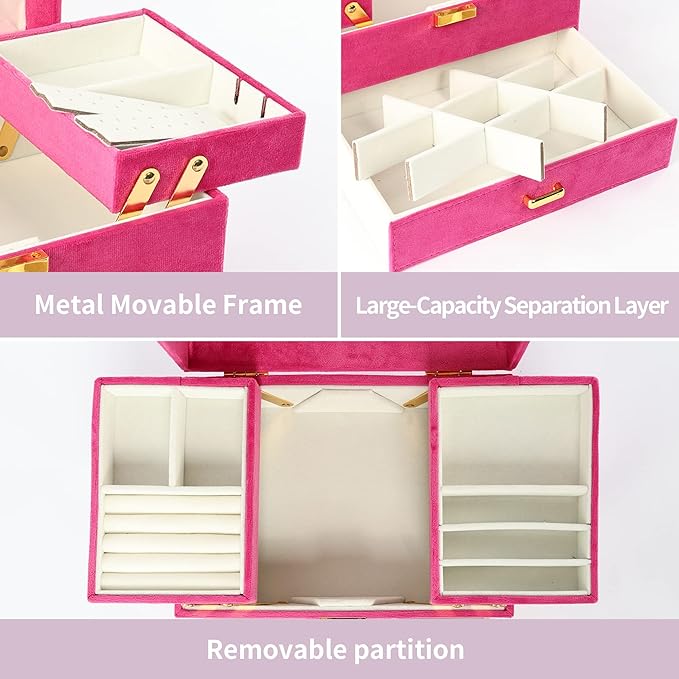 Dajasan Jewelry Organizer Box, Large Jewelry Boxes for Women Girls, Space-Saving 3 Layers Jewelry Storage Case with Drawer, G