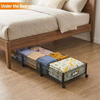 Under Bed Storage With Wheels, 47.2''/90lbs/57.6L, Metal Frame Under Bed Rolling Storage, Tool-Free Assembly Underbed Drawers