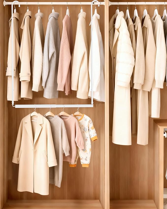 Hanging Closet Rod, 2 Pack Adjustable Height & Width Closet Rods for Hanging Clothes-Closet Extender Hanging Rod Space-Maximi