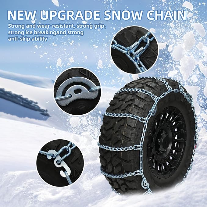 2Pack Heavy Duty Car Snow Chains for Car/Suv/Pickup trucks.Reusable Tire Chains for Winter Driving .Universal Fit for Snow, I