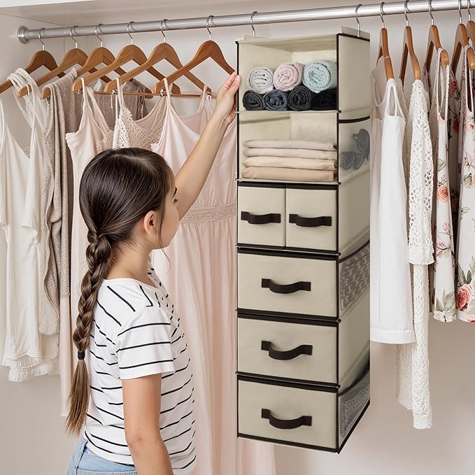GRANNY SAYS Hanging Closet Organizers and Storage 6 Shelves, Closet Hanging Organizer with 5 Drawers, 6 Side Pockets Hanging 
