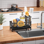 Cisily Sponge Holder for Kitchen Sink, Sink Caddy Organizer with High Brush Holder, Kitchen Countertop Organizers and Storage
