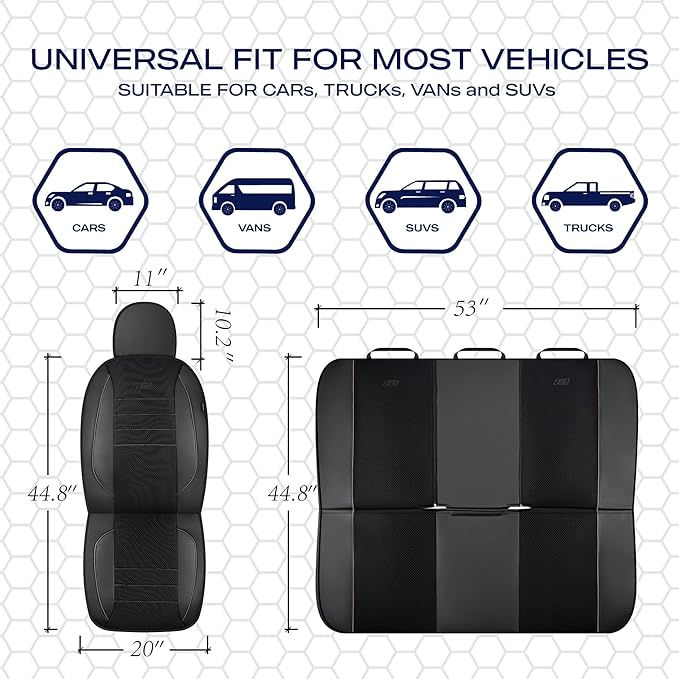 Skechers Air-Cooled Memory Foam Seat Covers,Mesh Thick Car Seat Covers,Piping Leather Car Seat Protector,Airbag Compatible,Au