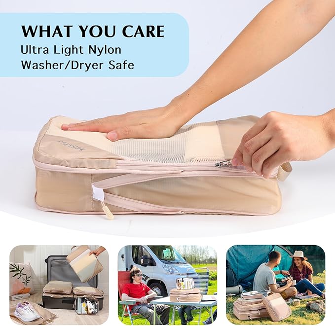 PFEYRPK Lightweight Compression Packing Cubes for Suitcases, Compressible Expandable Travel Packing Organizer with Clear Toil