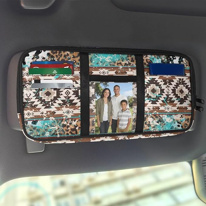 Tribal Pattern Car Sun Visor Storage Bag Sunglass Holder and Storage Pocket Auto Visor Storage Pouch with Multi-Pocket for License Pen Key